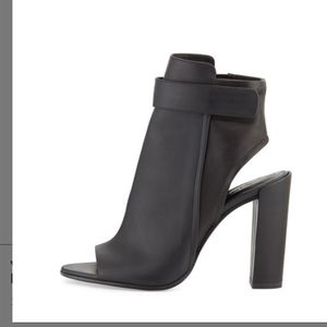 vince leather brigham peep toe ankle heeled booties boots black shoes